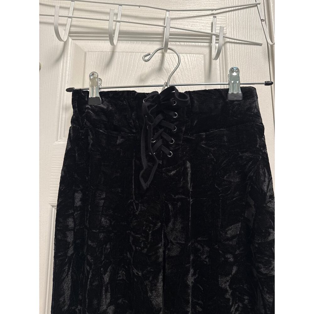 Killstar Carpe Noctem Black Velvet Corset Lace Up Flare Pants Whimsigoth Size XS - Picture 4 of 6